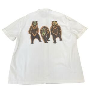 Billionaire Boys Club White Cotton Corduroy Shirt Bears Patches Size Large